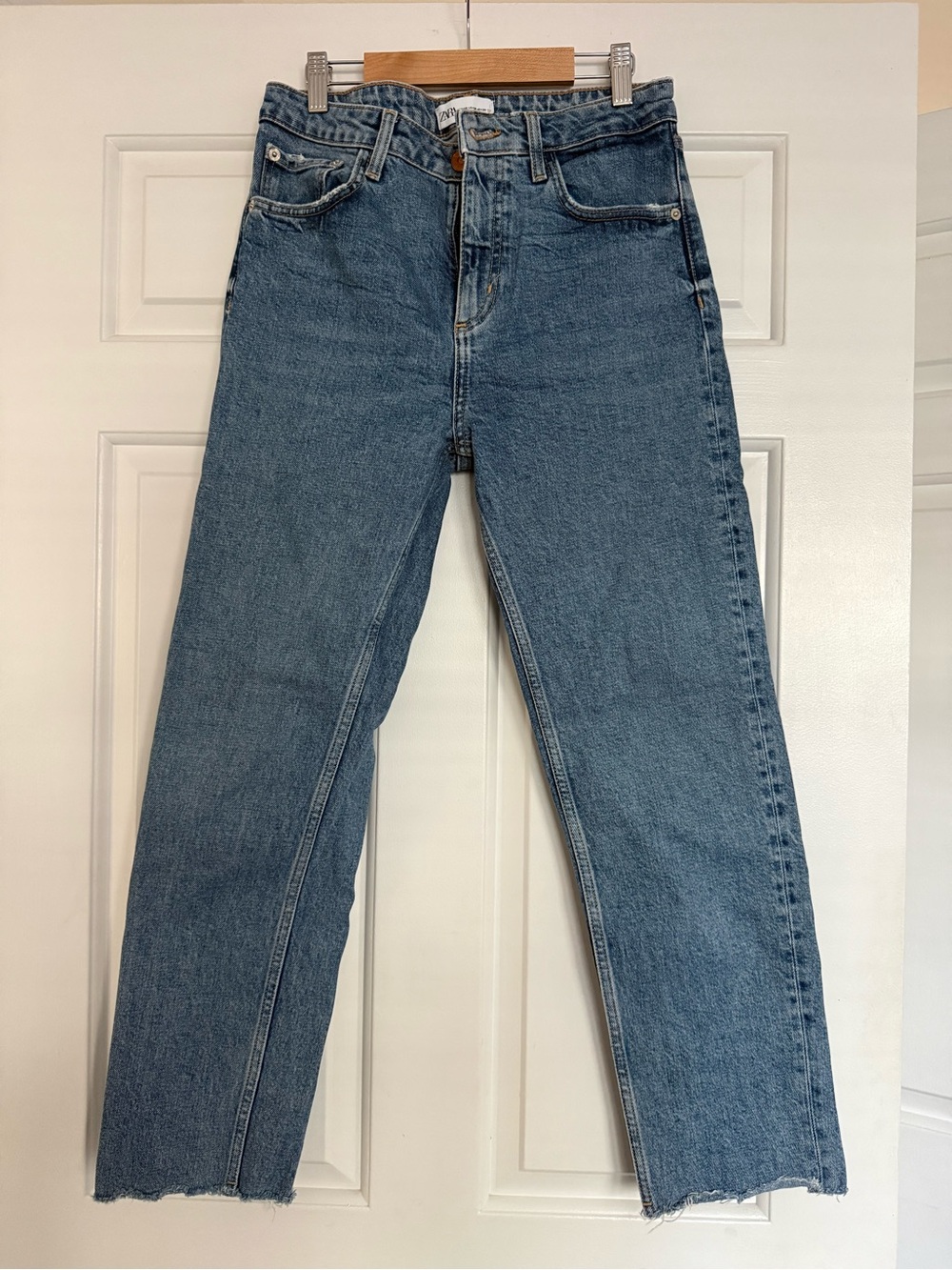 Zara Straight-Leg Mid Blue Denim Jeans